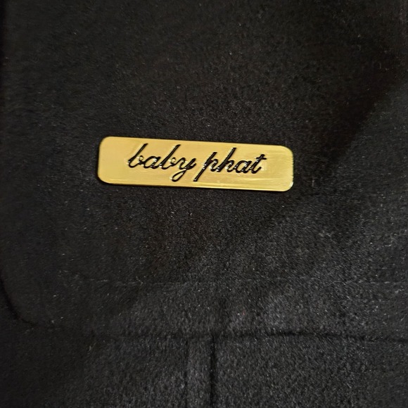 Baby Phat Girlz Medium Black Belted Peacoat Jacket Zip Pockets Embellished - Picture 2 of 8